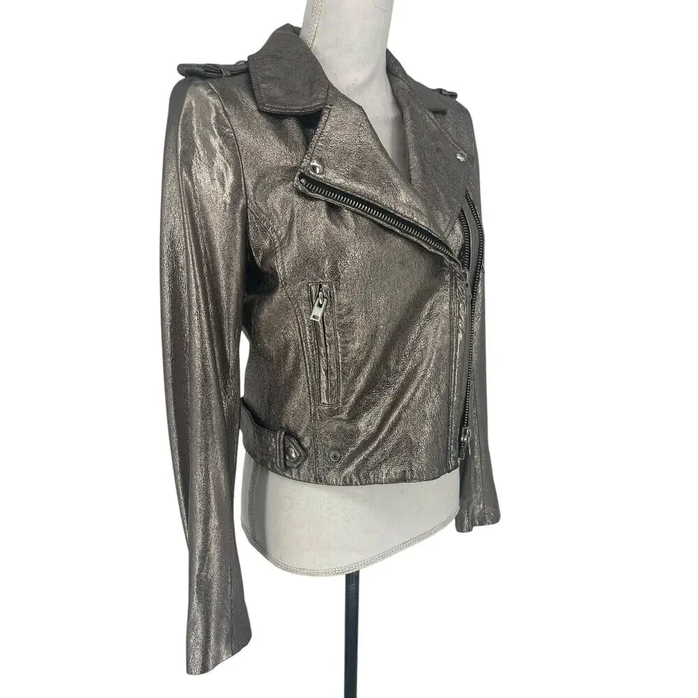 IRO‎ Luigaspe Leather Metallic Moto Jacket